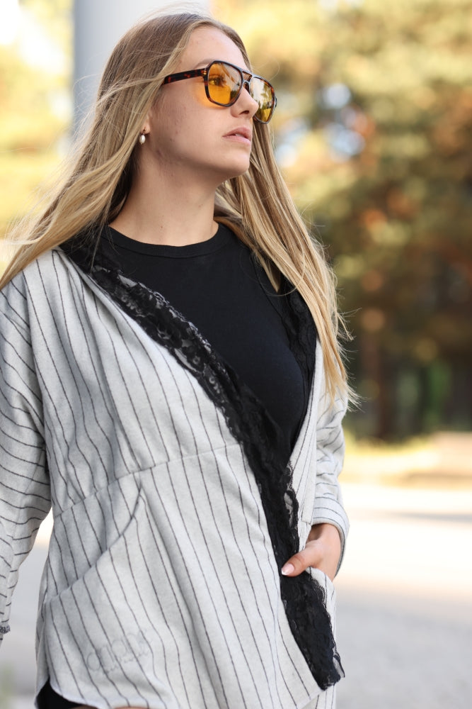 Boxer Jacket grey stripes oversize