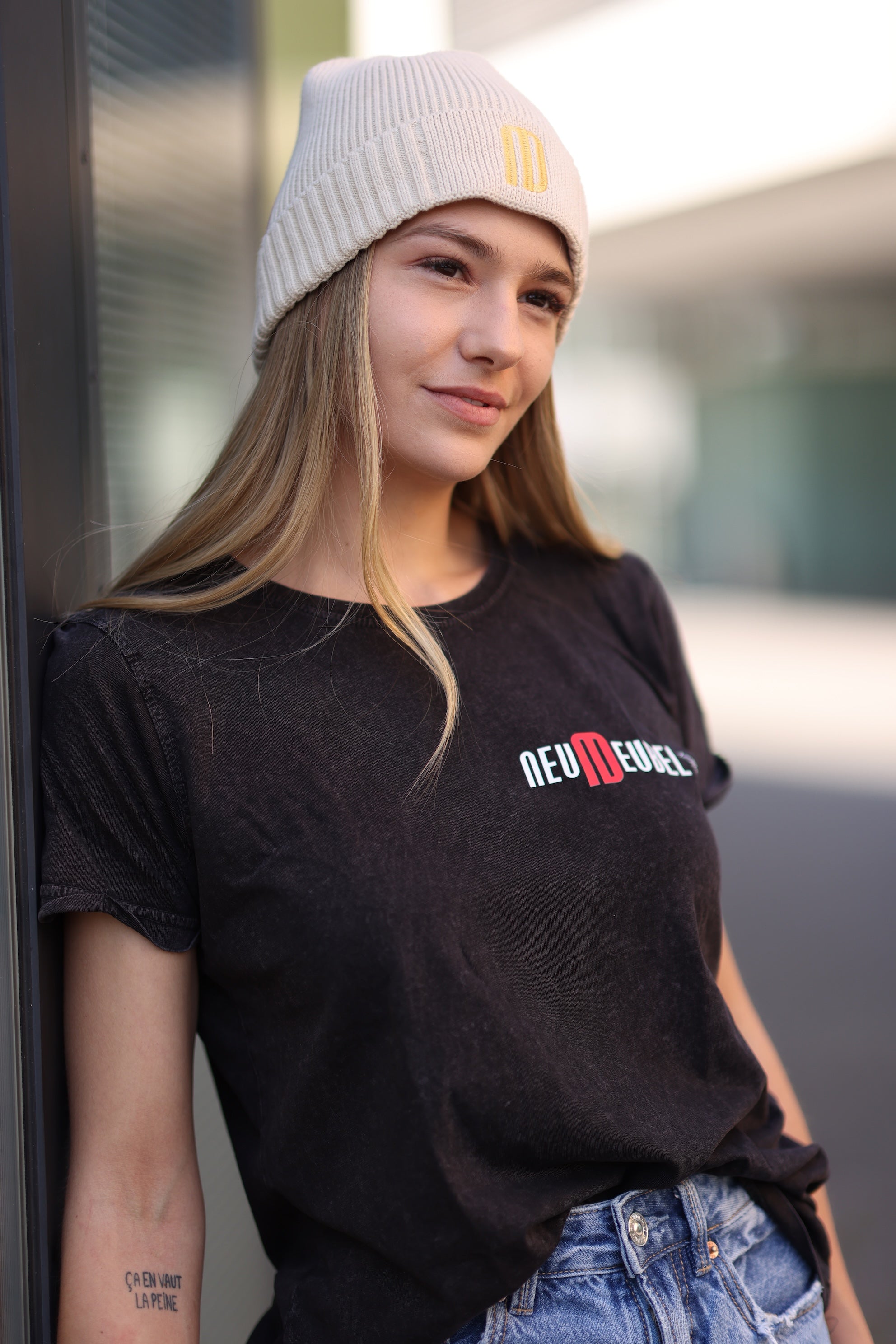 Beanie Stickerei Logo ND beige