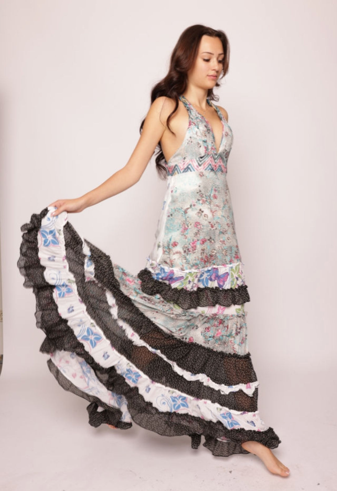 Hippie Dress Unikat Flower Butterfly Colour