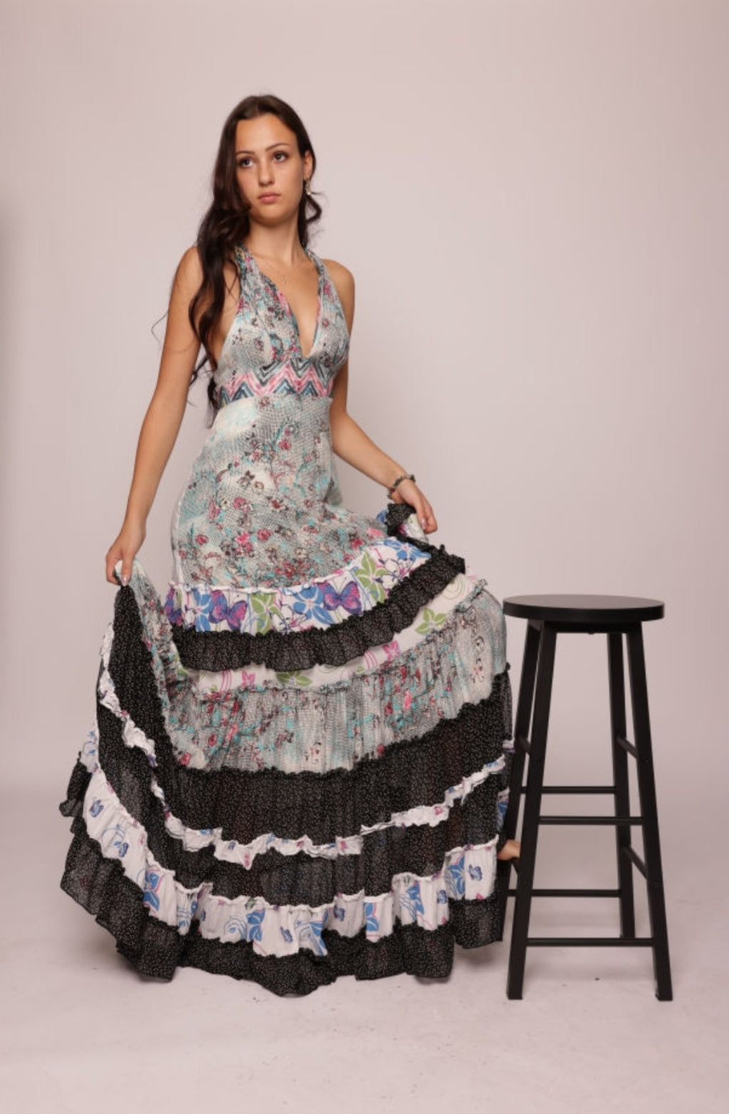 Hippie Dress Unikat Flower Butterfly Colour