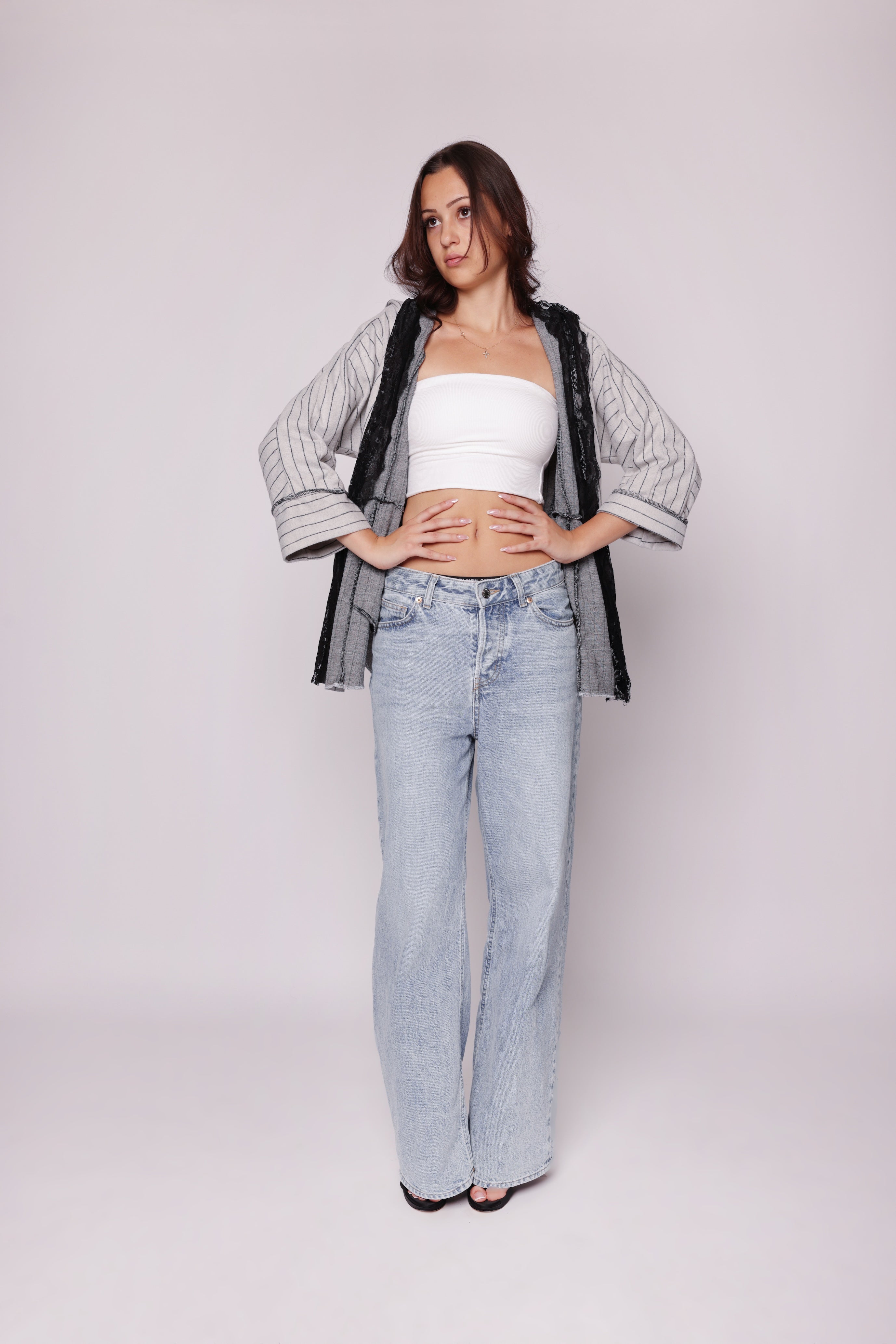 Boxer Jacket grey stripes oversize