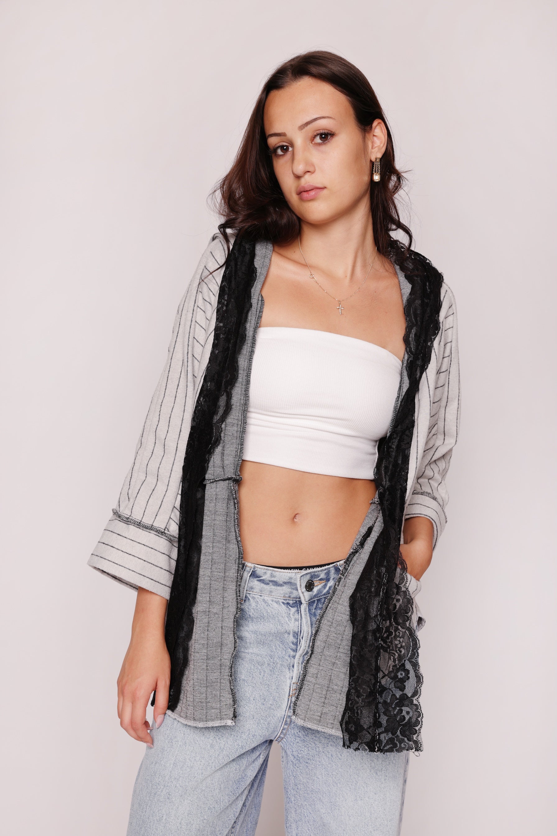 Boxer Jacket grey stripes oversize