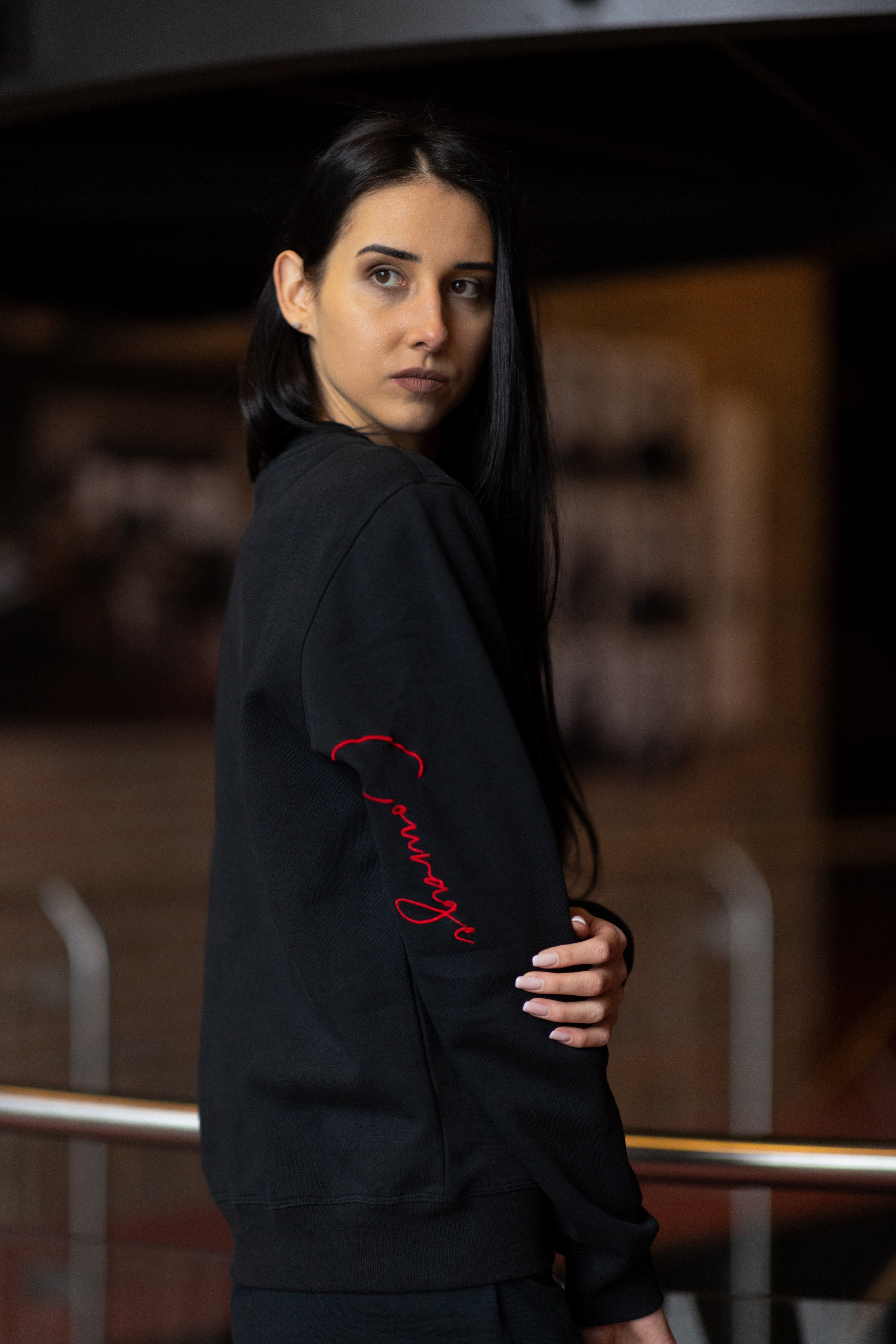 Sweater m. Embroidery Designs Courage ND Logo black :)