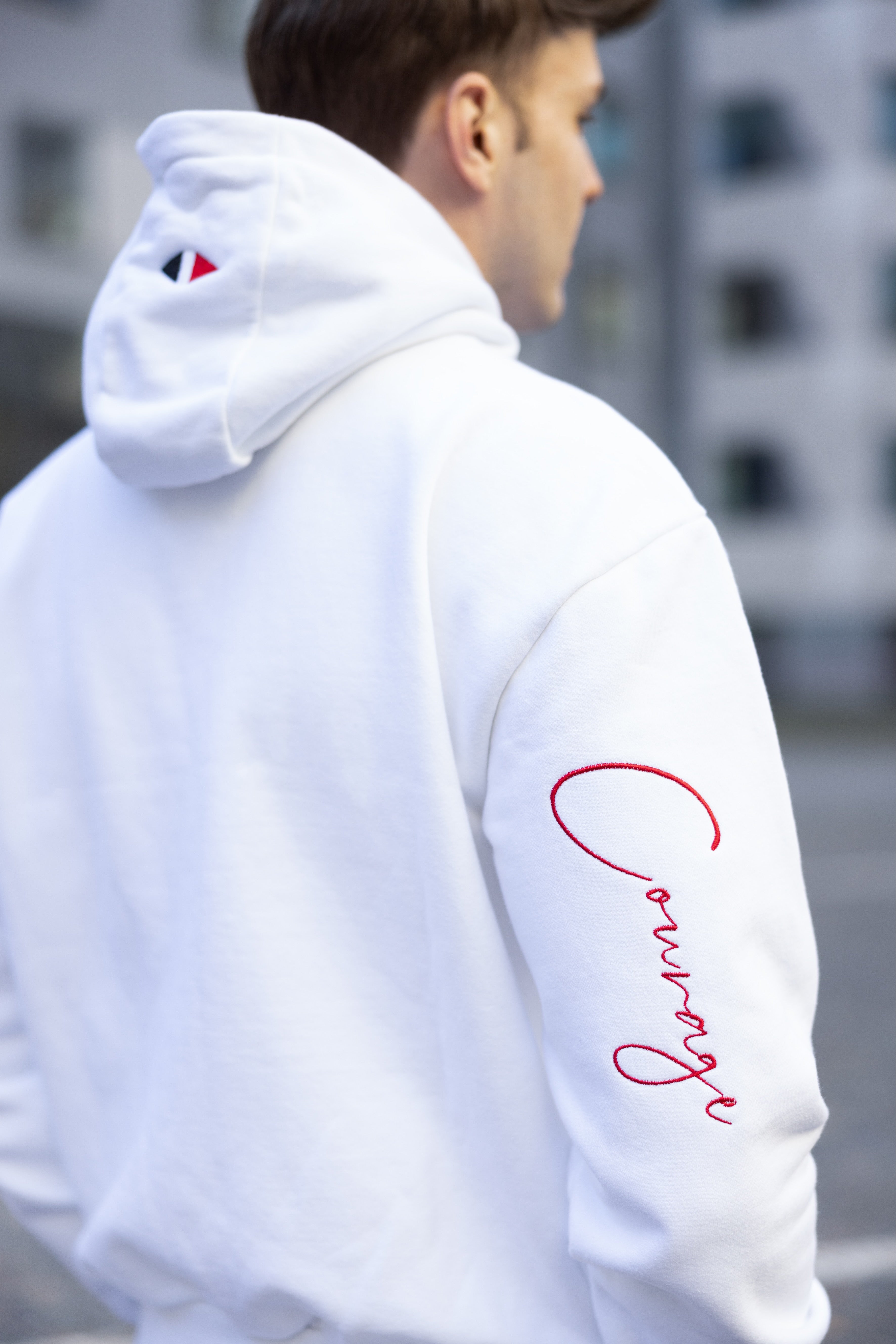 Hoodie Courage m. Logo Stickerei Kapuze White  * :)