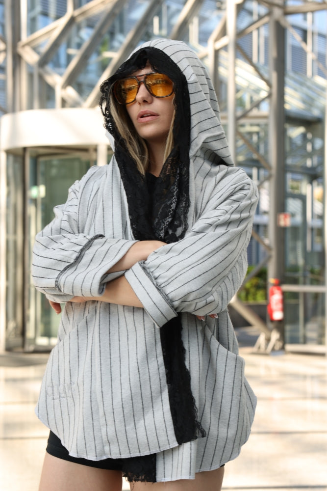Boxer Jacket grey stripes oversize